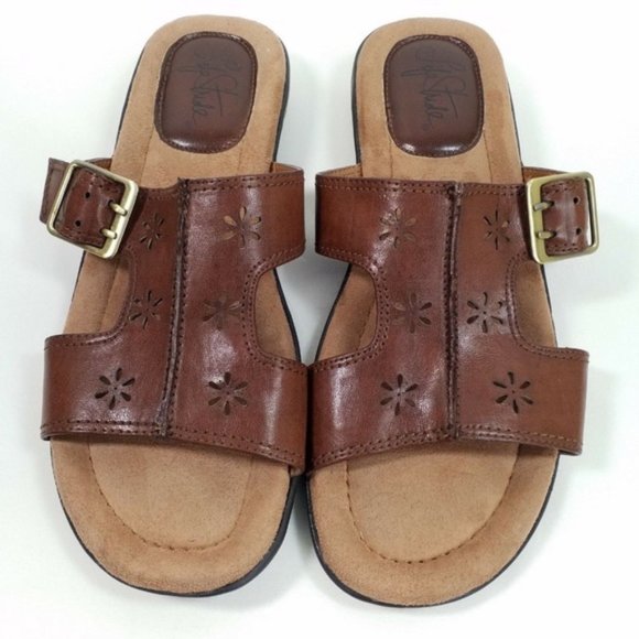 Life Stride Escape Womens Brown Vegan Leather Slip-On Open Toe Sandal Size 7.5M - Picture 1 of 8